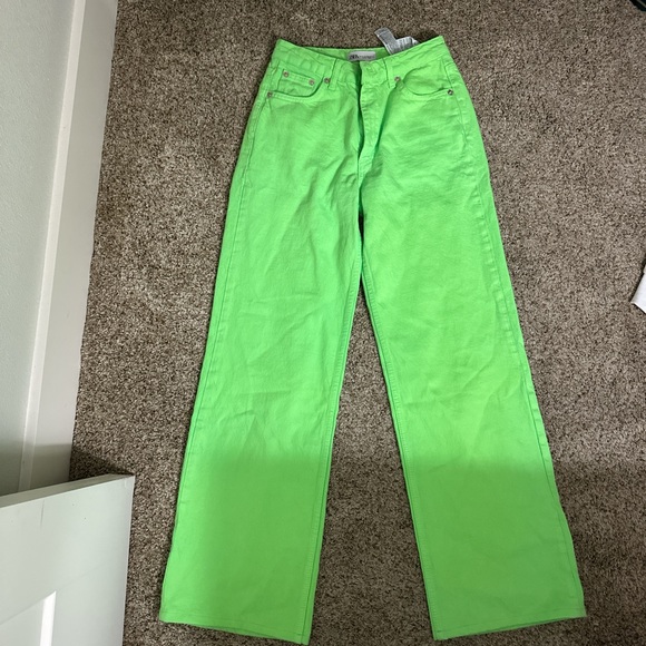 Zara Green Flare Wide Leg Jeans - Picture 1 of 2